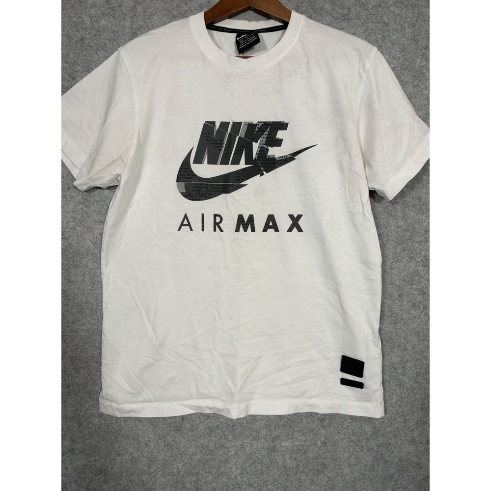 VTG Nike Air Max T Shirt Mens Medium White Black Swoosh Graphic Rubber Logo